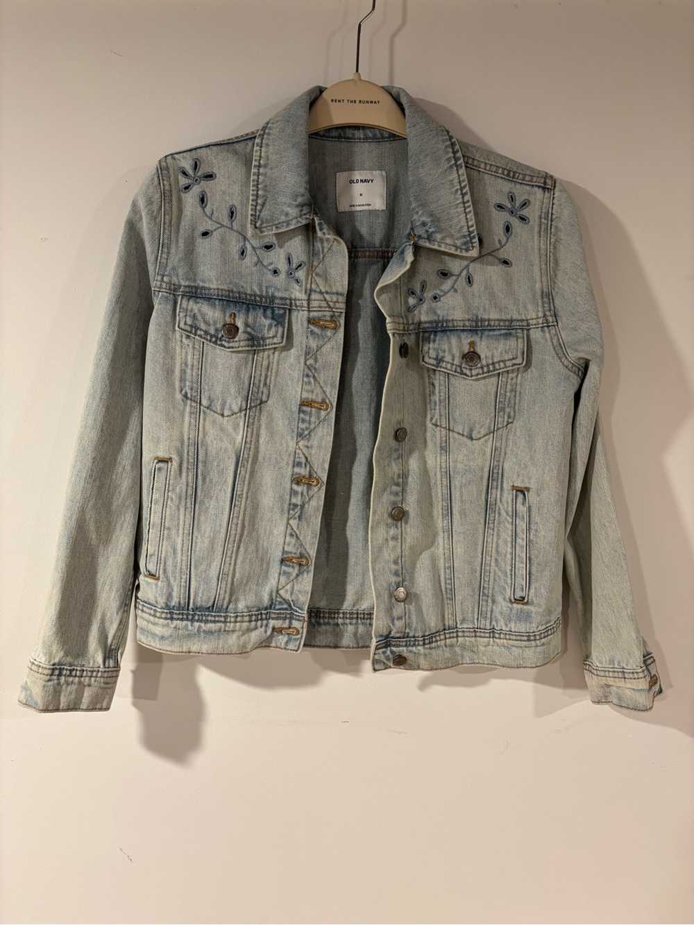 Old Navy Light Wash Denim Jacket with Navy Embroidery - Women's